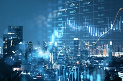 City skyline with graphs