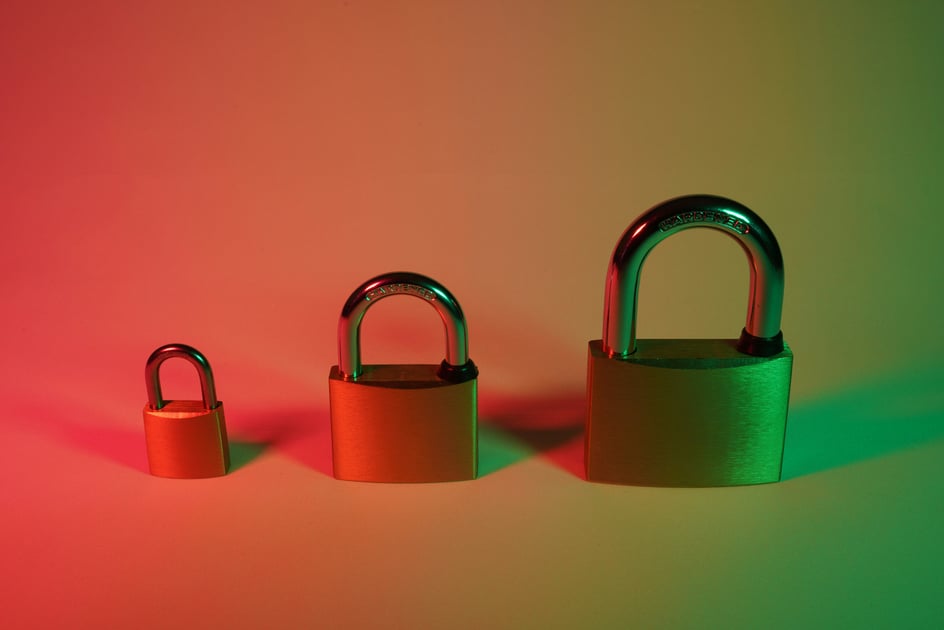 Three padlocks on a red and green background