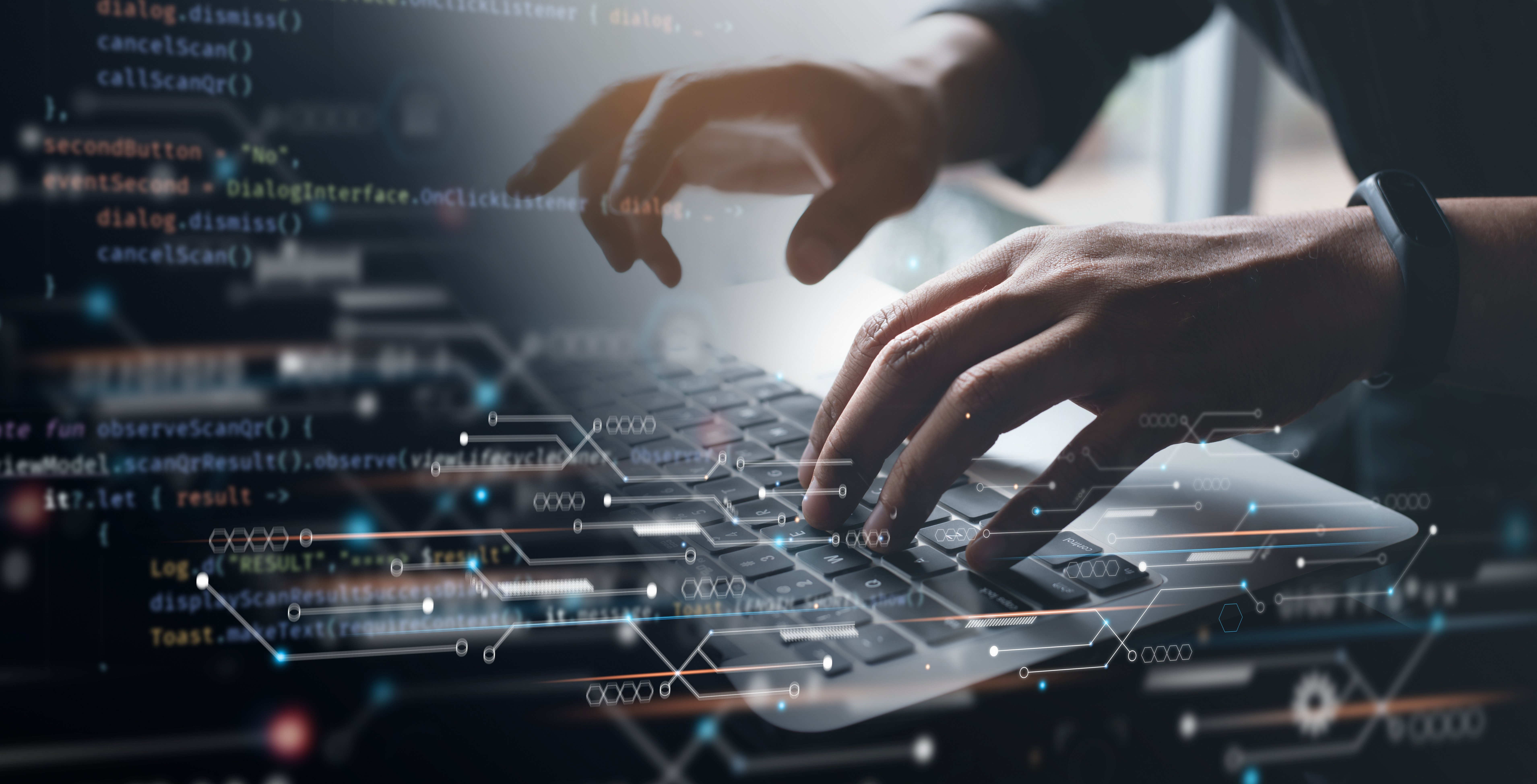 digital technology software development concept coding programmer software engineer working
